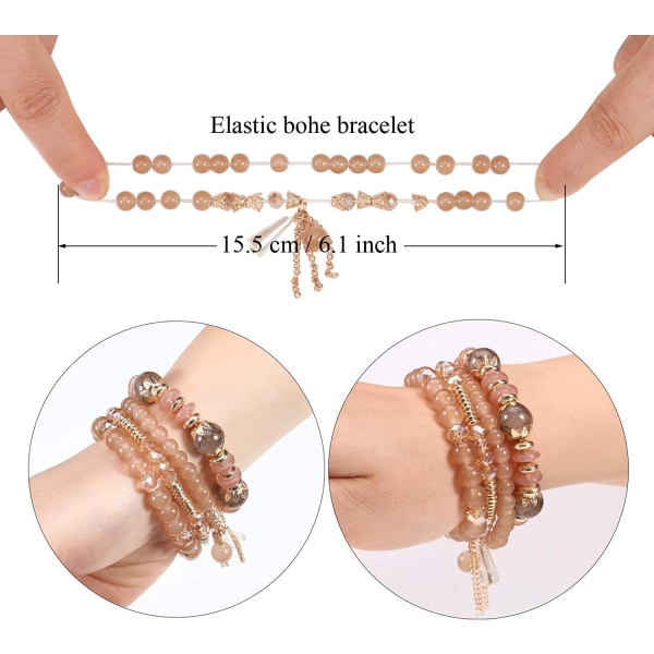Bohemian armbånd til kvinder Stretch Multilayer farverige perler armbånd med charme smykker