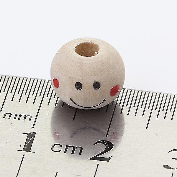 100 pieces of wooden round smiling face loose beads 10mm