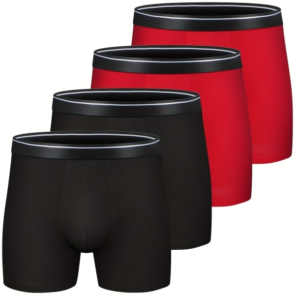 4 kpl miesten puuvillaa hengittävät mukavat pehmeät joustavat yksiväriset boxer 4 kpl, 2 mustaa ja 2 punaista