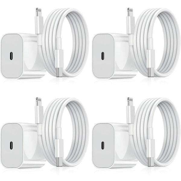 4-pack - Laddare för iPhone - Snabbladdare - Adapter + Kabel 20W Vit one size iPhone iPhone 4-Pack