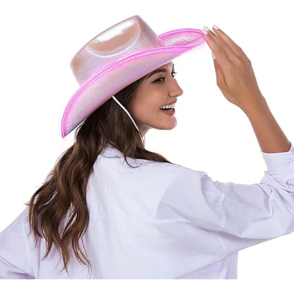 Neon Glitter Cowboyhatt - Rolig Party Disco Cowgirl Hatt Pink