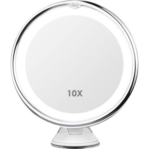 Kosmetisk speil, 10x forstørrelse med sugekopp, hvit