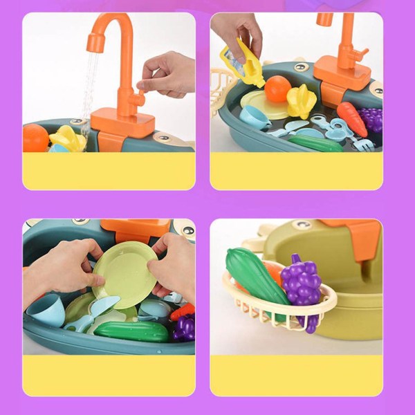 Set för barn Simulering av lekvask för barn med frukt och bestick Leksaker Elcykelsystem för rinnande vatten