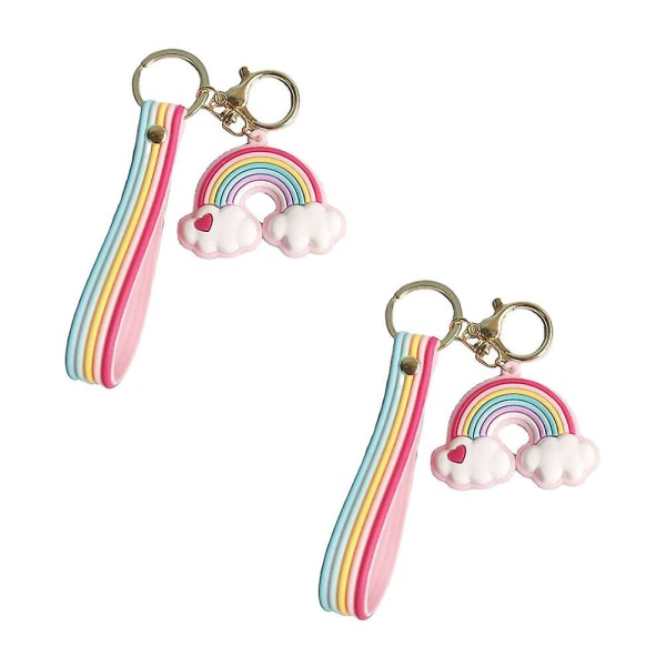 2 stk yndig regnbue tegneserie nøgleringe Taske nøgler vedhæng Valentins gave（6,5X5CM，farverig）