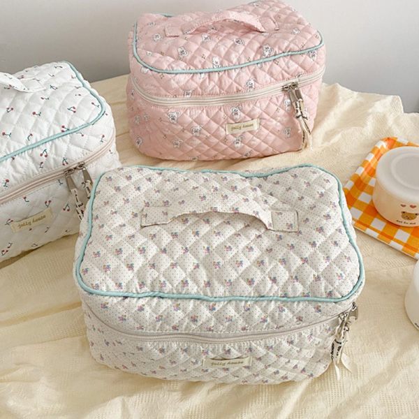 Flip bomullsmakeupväska Bärbar necessär vit white