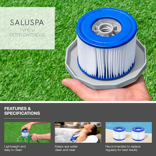 Bestway SaluSpa -suodatinpatruuna (VI) | Yhteensopiva kaikkien SaluSpa-ilmatäytteisten porealtaiden ja kylpylämallien kanssa, 2 kpl (pakkaus 1)