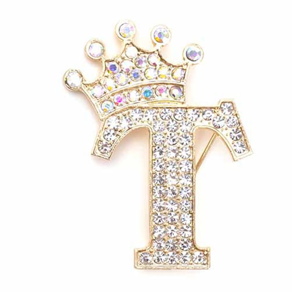 Modekrone 26 Initialer A til Z Krystal Rhinestone Broche Gold-T