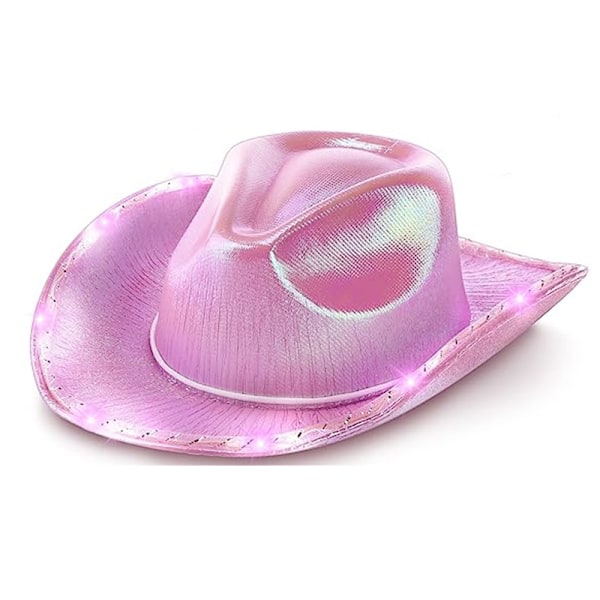 Neon Glitter Cowboy Hat - Sjov Party Disco Cowgirl Hat Pink