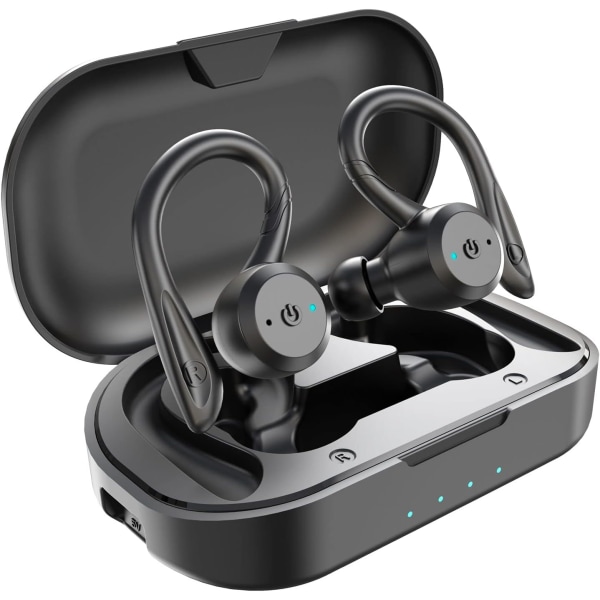 Bluetooth-hodetelefoner Ekte trådløse ørepropper med ladeveske IPX7 vanntett stereolydhodetelefon