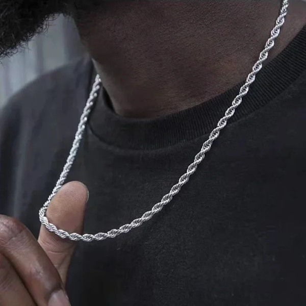 Paksu kierretty ketjun kaulakoru Miesten muotikorut Ruostumaton teräs Mies 60CM Rohkea köysiketjun kaulakoru Parhaat lahjat poikaystävälle 50c 50 cm Platinum Plated