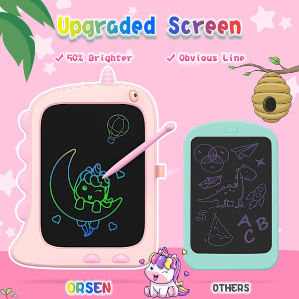 8,5 tommer LCD Doodle Board Tablet til piger - Enhjørning Tegneplade til Børn 2-7 år - Rejselegetøj Fødselsdagsgave pink Pink
