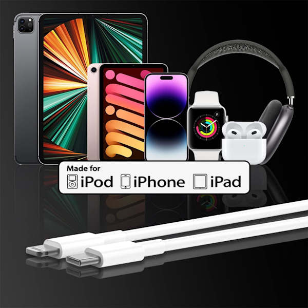 4-pak hurtigt opladerkabel til iPhone 14/13/12, 6 fod, USB Type C til Lightning