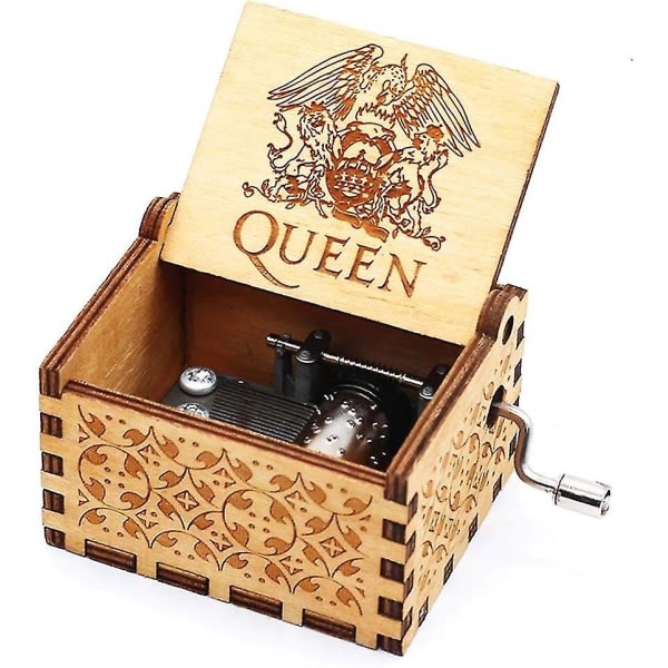 Pyöreäpuinen käsikampi, kaiverrettu vintage puinen musiikkilaatikko hääystävänpäivän joulun syntymäpäivälahja - Bohemian Rhapsody (kuningatar), 150