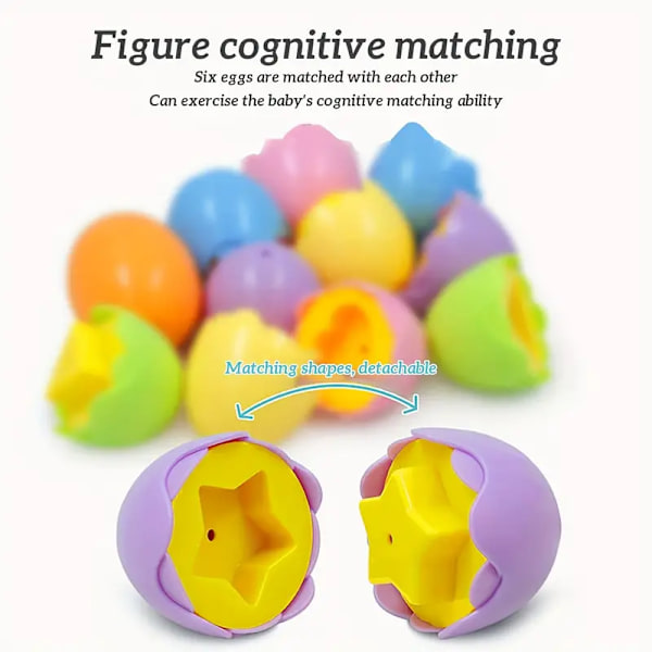Farge- og formmatching egg, pedagogisk påskeeggsett leketøy med blå eggeholder