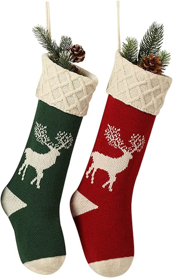 Juldekorationer Julstrumpor 2 par 45 cm Ren-tema Heminredning Röd Grön Festlig Present