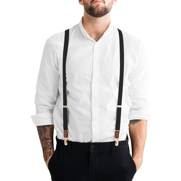 Herreseler med clips, kraftige seler til mænd Button Up-bukser, vintage seler til mænd Elastisk justerbar Y-form (sort)