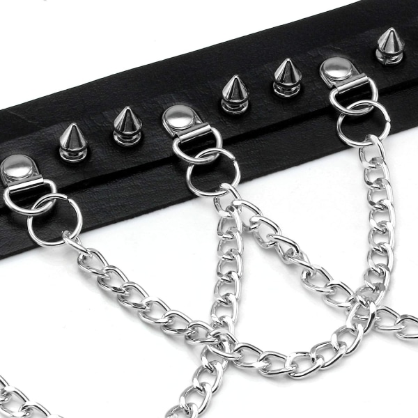 Gotisk Choker Spike Rivet med 3 Lags Kæde Justerbar Punk PU Læder Halskæder Krave