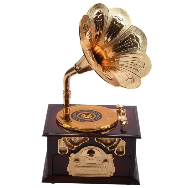 Grammofonformet klassisk vintage spilledåse Håndsvingtype Musikdåse Bevægelse DIY Romantisk julegave Drop Shipping - Træfarve