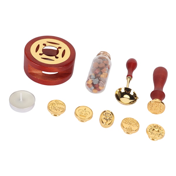 Vokssegl Stempel Sæt med Ske Vokssegl Varmelegeme 5 Udskiftelige Stempelhoveder Forseglingsvoks Sæt til Kuvert Invitation_xx