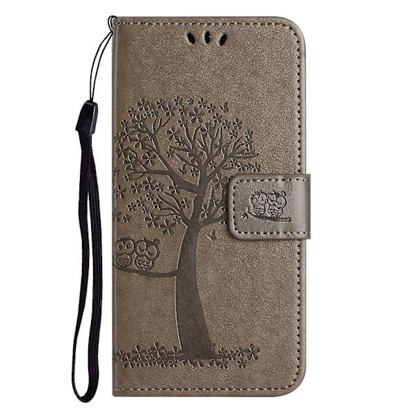 For Honor X6a 4g Owl Tree Tryckt PU-Läder Stativfodral Fullt Skyddande Omslag Grey