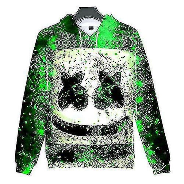 Kids Marshmello Neon Dj 3d trykte hettegensere Sweatshirt Frakk Genser Grønn