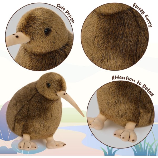 Plushdjur Furu Kiwi Plushie Doll, Mjuk och Fluffig Som En Riktig Fågel Krambjörn