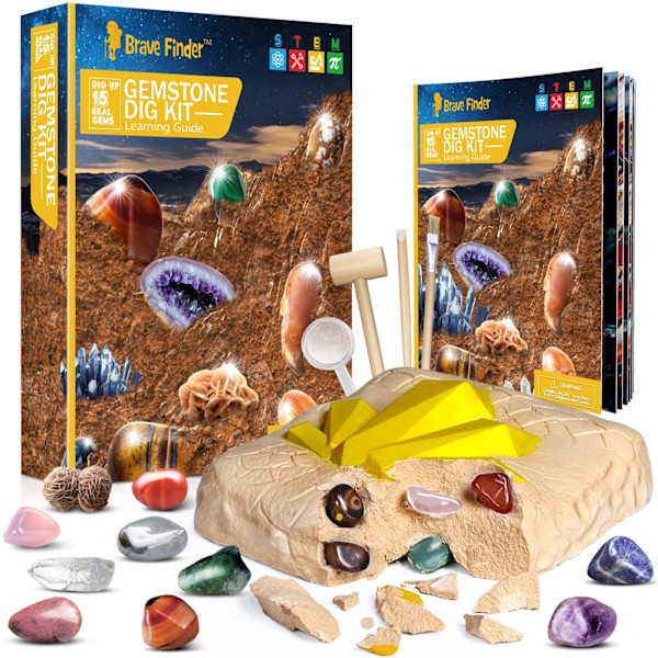 Gem Digger Kit, STEM Utbildning DIY Leksak Vetenskap Kit - Gräv 15 Unika Riktiga Ädelstenar, Stenar, Utvinning Unika Gåvor, Arkeologi - Bästa Gåvor för Barn Leksaker