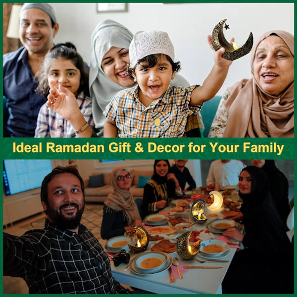 Ramadan-lykt, Mini Ramadan LED-lysdekorasjoner, 6 stk Eid Mubarak Mini-lykter
