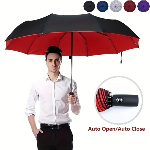 Tuulenpitävä kolminkertainen automaattisesti taittuva sateenvarjo miehille, naisille - Business Aurinkoinen ja Sateinen Sateenvarjo