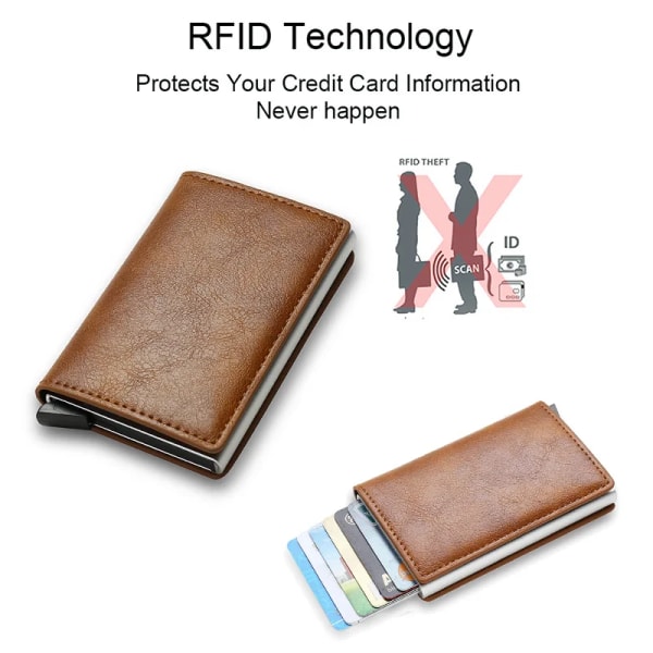 Kolfiber Kredittkortholder Lommebøker Herre Rfid Svart Magic Trifold Lær Smal Miniplommebok Liten Pengelommebok Herreveske Carbon Bronze