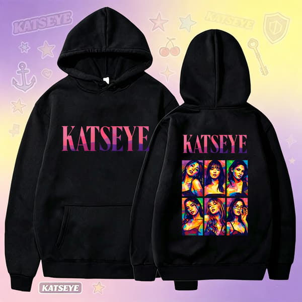 KATSEYE Plaid Portrait Hættetrøje, Oversized Langærmet Grafisk Pullover til Kvinder og Mænd L 2