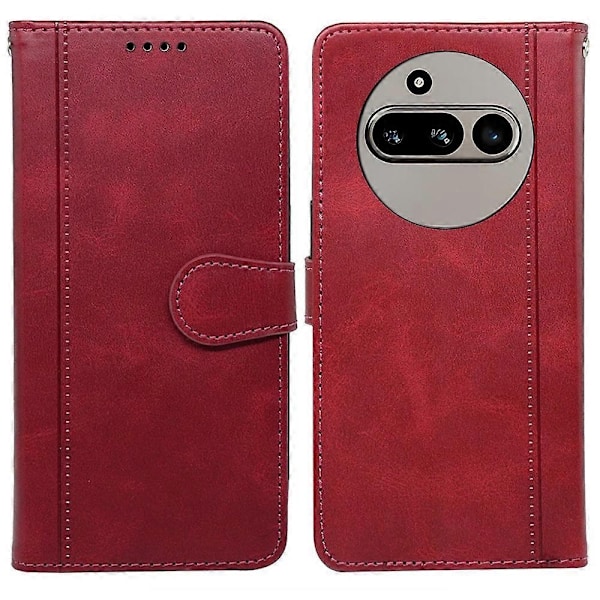 Kompatibel med Nothing Phone (3a) Etui Kalvetekstur Læder Stand Bogstil Telefon Etui - Rød-Perfekt Red