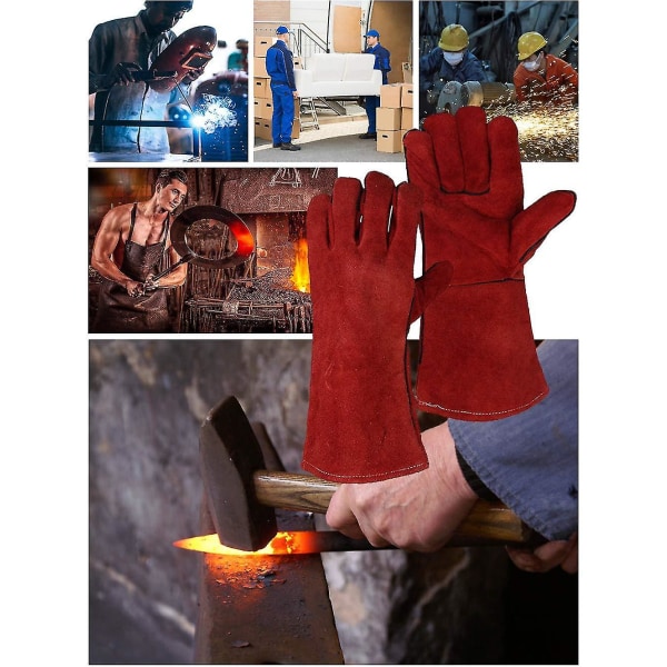 Heavy Duty Stort Läder Värmebeständigt Fodrade Svetshandskar Handskar För Vedspis Vedeldare Grill, Trädgårdshandskar för män