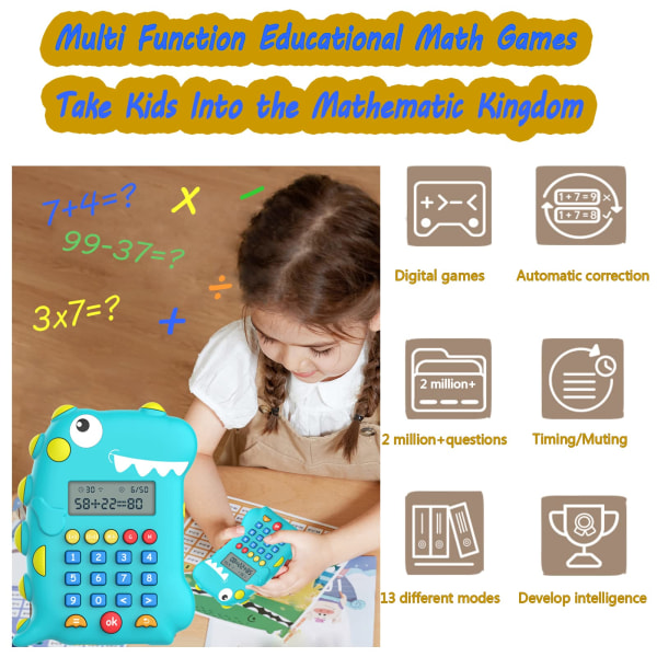 Dinosaurieleksaker, elektroniska matematikspel, pedagogiska leksaker för barnresor med musik, helgdagar, födelsedagspresenter för pojkar och flickor 5+