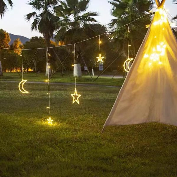 Aurinkopaneelit ulkona Ramadan-koristeet Kuut Tähdet Valot 138LED Aurinko String Valot Ulkona