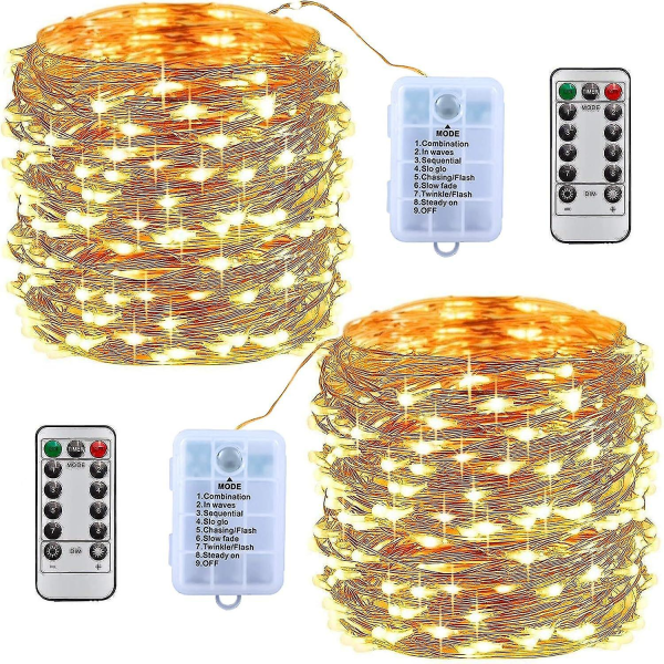 10m 100led Batteridrevne String Lights [2 Pack], LED String Lights, Mooing Fairy Lights Vandtæt romantisk dekoration til juletræs bryllupspar