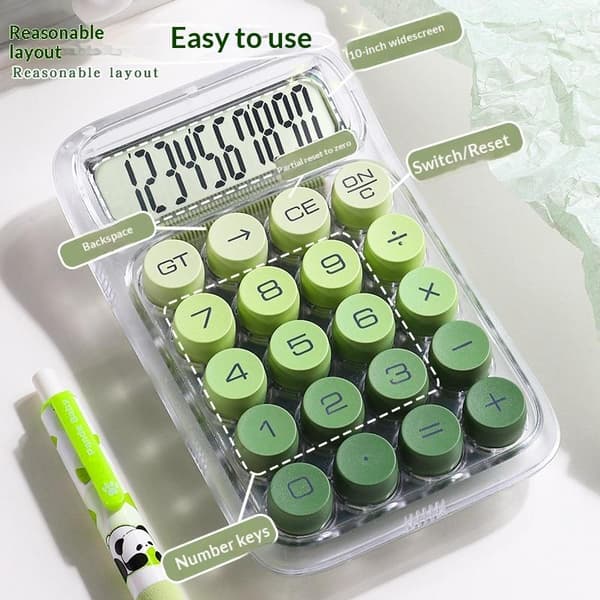 Transparent stor, stora knappar, kalkylator med hög utseendenivå Green