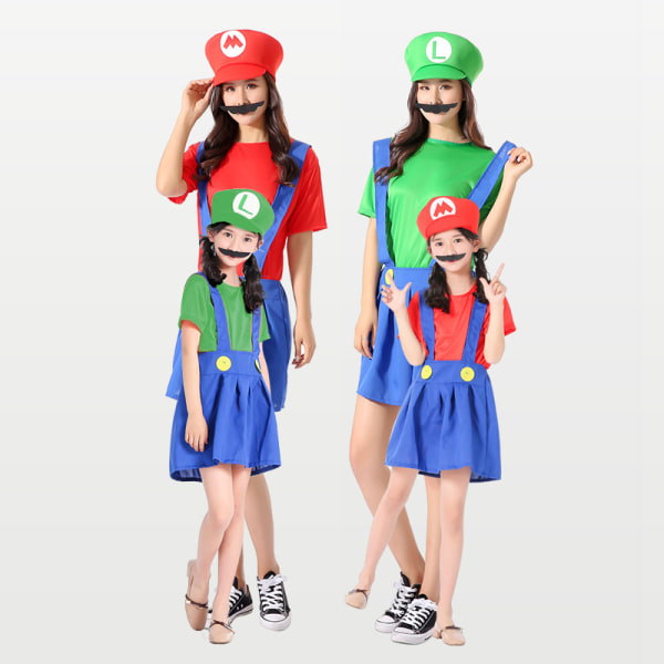 Mub- R583 Barn Mario Kläder övre Mario Kostymer Halloween Cosplay Anime Kostym Förälder-barn Rollspel Kostym Mario flickas röd Mario girl's red S