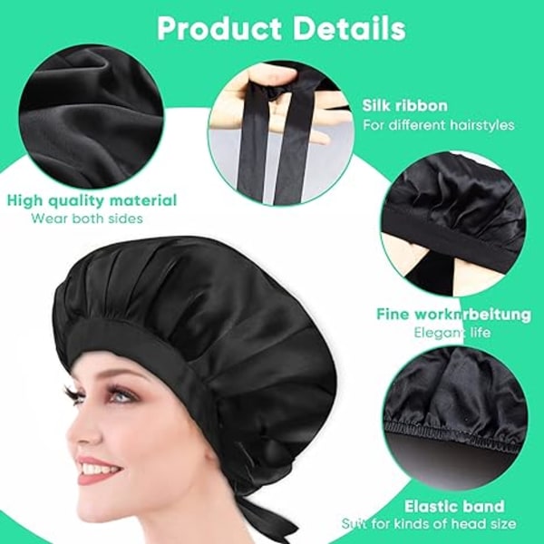 Satin Hair Night Cap 19 Momme Silk Cap for natural hair, Adjustab