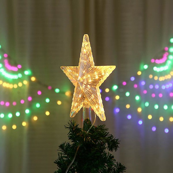 Juletræstop med 10 lysdioder med strøm - Oplyst juletræstop i varm hvid - Christmas Tree Star Top Tree Top