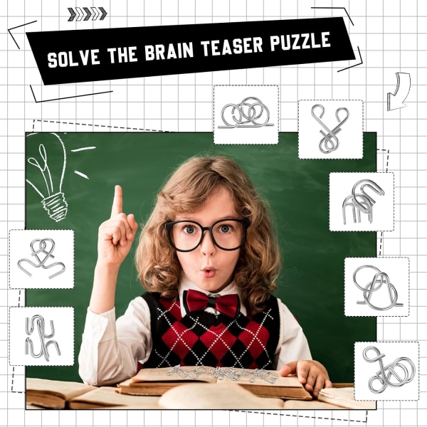 Metal Brain Teaser Puslespill Sett med 36 med veske, Steel IQ Puzzle Games