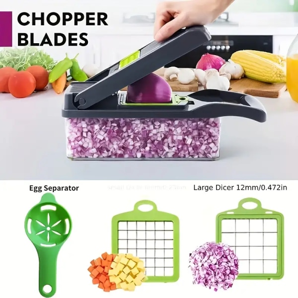 16 stk/sett Slicer Kjøkken Multifunksjon Grønnsakskutter Dicer Shredder, forskjellige kniver kan byttes ut