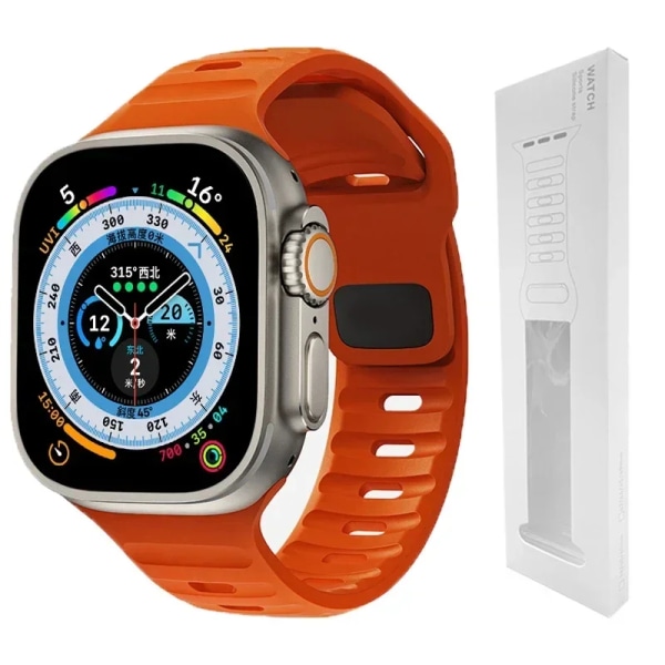 Silikonihihna Apple Watch Ranneke 49mm 44mm 45mm 40mm 41mm 42mm 38mm Ultra 2 Sport Correa Käsivarsinauha iwatch Series 9 8 7 6 5 se orange-BOX12