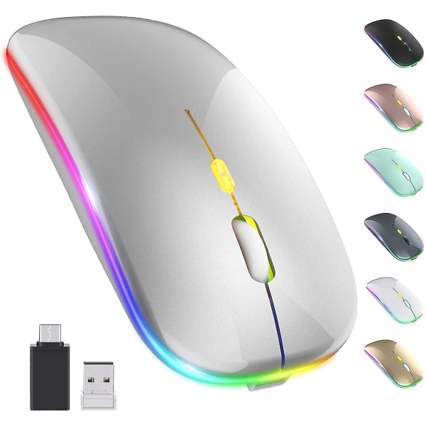 Led trådløs mus, oppladbar slank, stille mus 2,4 g bærbar mobil optisk kontormus med usb og type-c Re