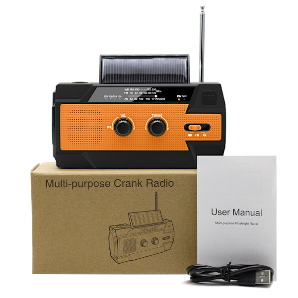 Aurinkoenergia-radio, Zhongkaifa käsikäyttöinen radio AM/FM, latautuva dynamoradio, vedenkestävä LED-dynamolamppu, virta