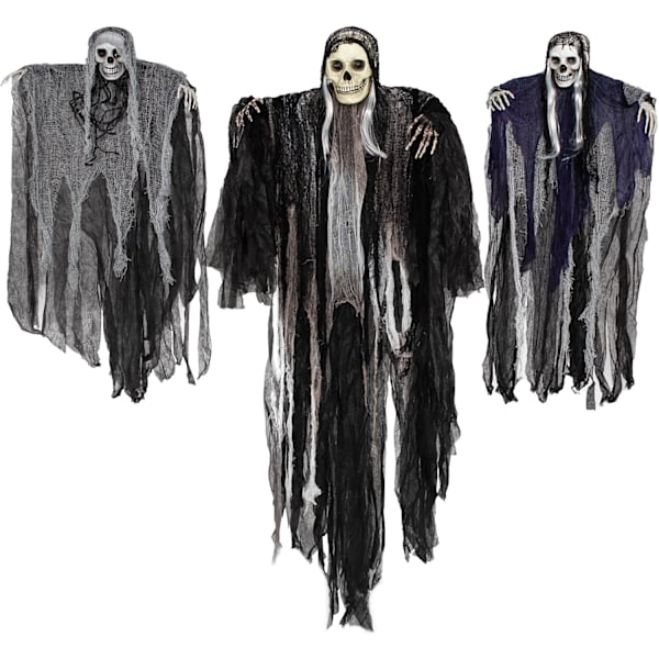 3-pack Hängande Halloween Skelett Spöken Dekorationer, Dödsänglar för Bästa Halloween Utomhus Dekorationer