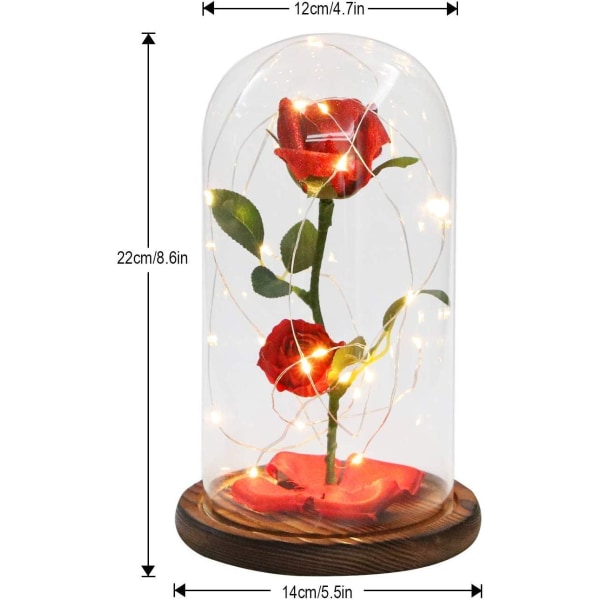 Kaunotar ja hirviö ruusu, ruusu LED valo lasi ruusu lasikupu ja punainen silkkiruusu koristeet ystävänpäivä syntymäpäivä lahja koristelu