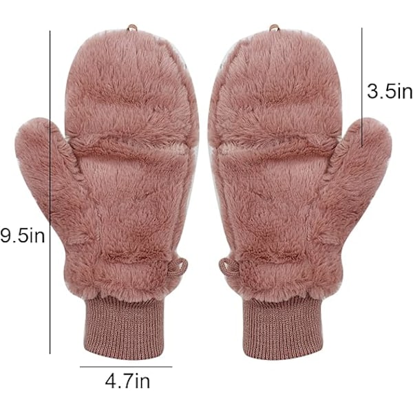 Vinterluffer til kvinder - Bløde, fluffy handsker med vindtæt fleece og varm lufferdækning til piger pink