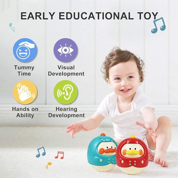 Dinosaur-And-And-Duck Roly Poly Baby Leke, Musikk-Vuggetøy | Tumbler Vuggetøy