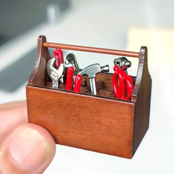 8 stk, Mini verktøykasse sett med reparasjonsverktøy modell - 1:12 Miniatyrfigurer for DIY-håndverk